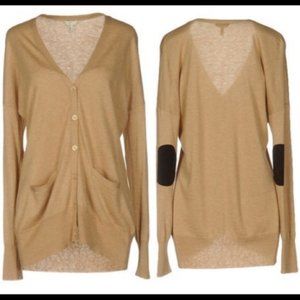 Joie cashmere wool long-line academia varsity boyfriend elbow patch cardigan
